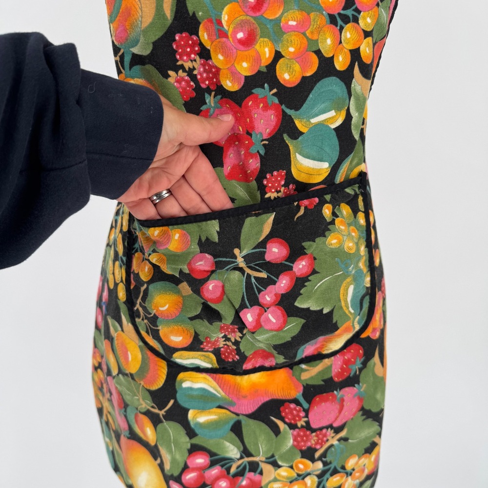 Vintage Maison Mode Apron OS Cotton Fruit Print Cottagecore French Made - Picture 2 of 9